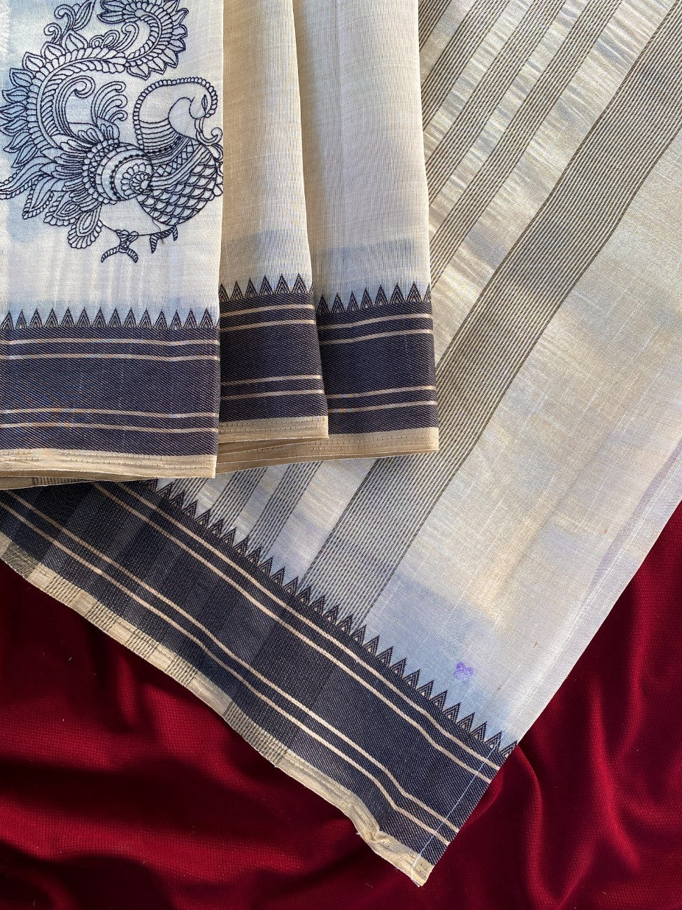 Mameraa Sarees White Heritage With A Royal Touch Tussar Silk Saree-White | Grocsy