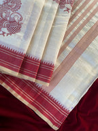 Mameraa Sarees White Heritage With A Royal Touch Tussar Silk Saree-White | Grocsy