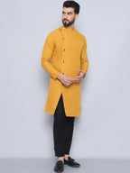 Even Apparels Men's Pure Cotton Yellow Sherwani Kurta | Grocsy