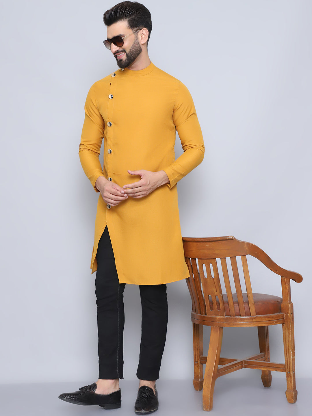 Even Apparels Men's Pure Cotton Yellow Sherwani Kurta | Grocsy
