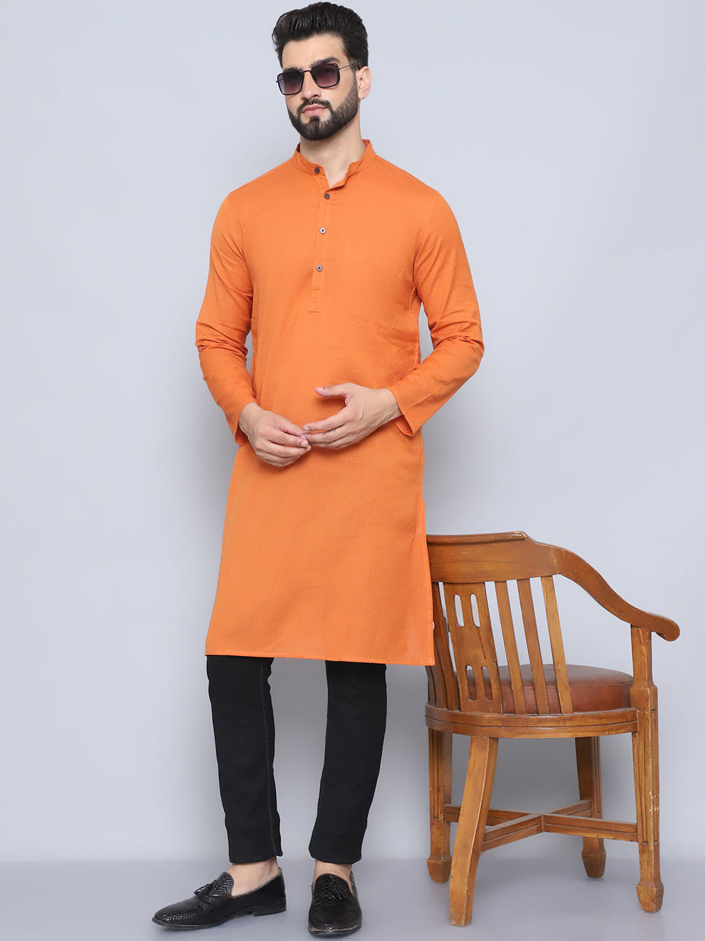 Even Apparels Men's Pure Cotton Orange Kurta | Grocsy