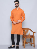 Even Apparels Men's Pure Cotton Orange Kurta | Grocsy