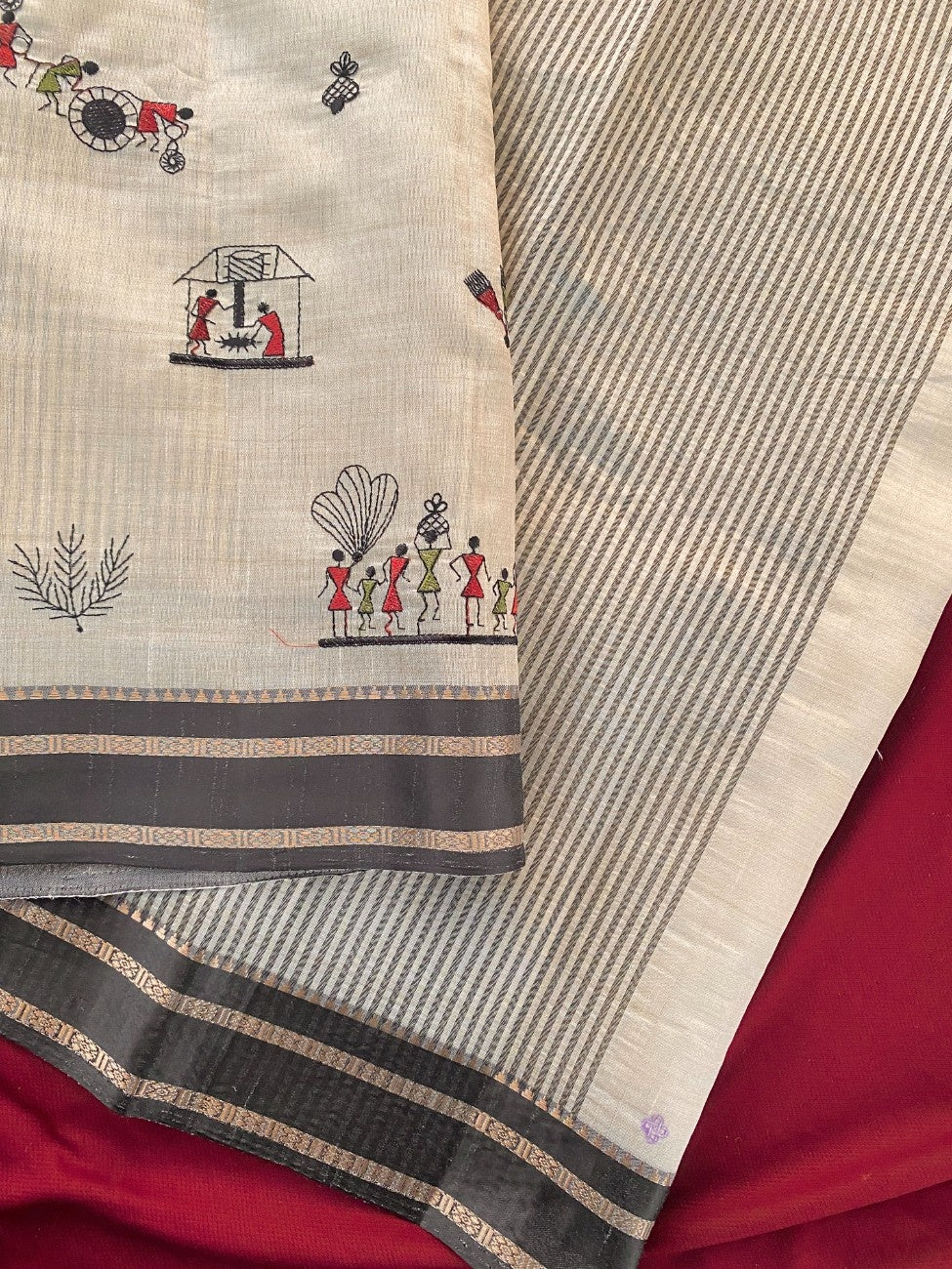 Mameraa Sarees White Heritage With A Royal Touch Tussar Silk Saree-White | Grocsy