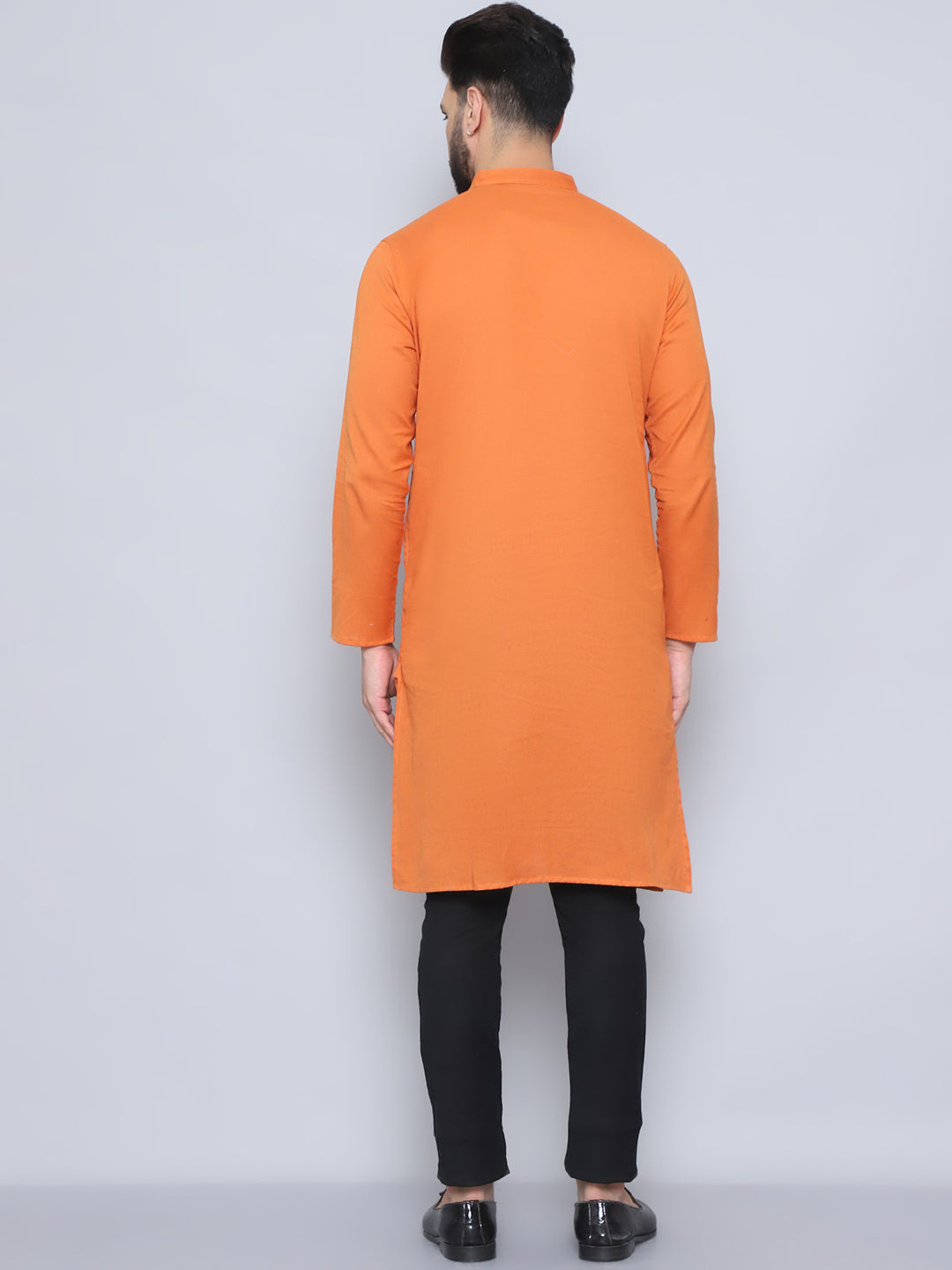 Even Apparels Men's Pure Cotton Orange Kurta | Grocsy