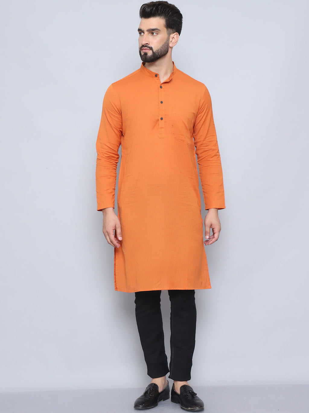 Even Apparels Men's Pure Cotton Orange Kurta | Grocsy