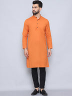 Even Apparels Men's Pure Cotton Orange Kurta | Grocsy