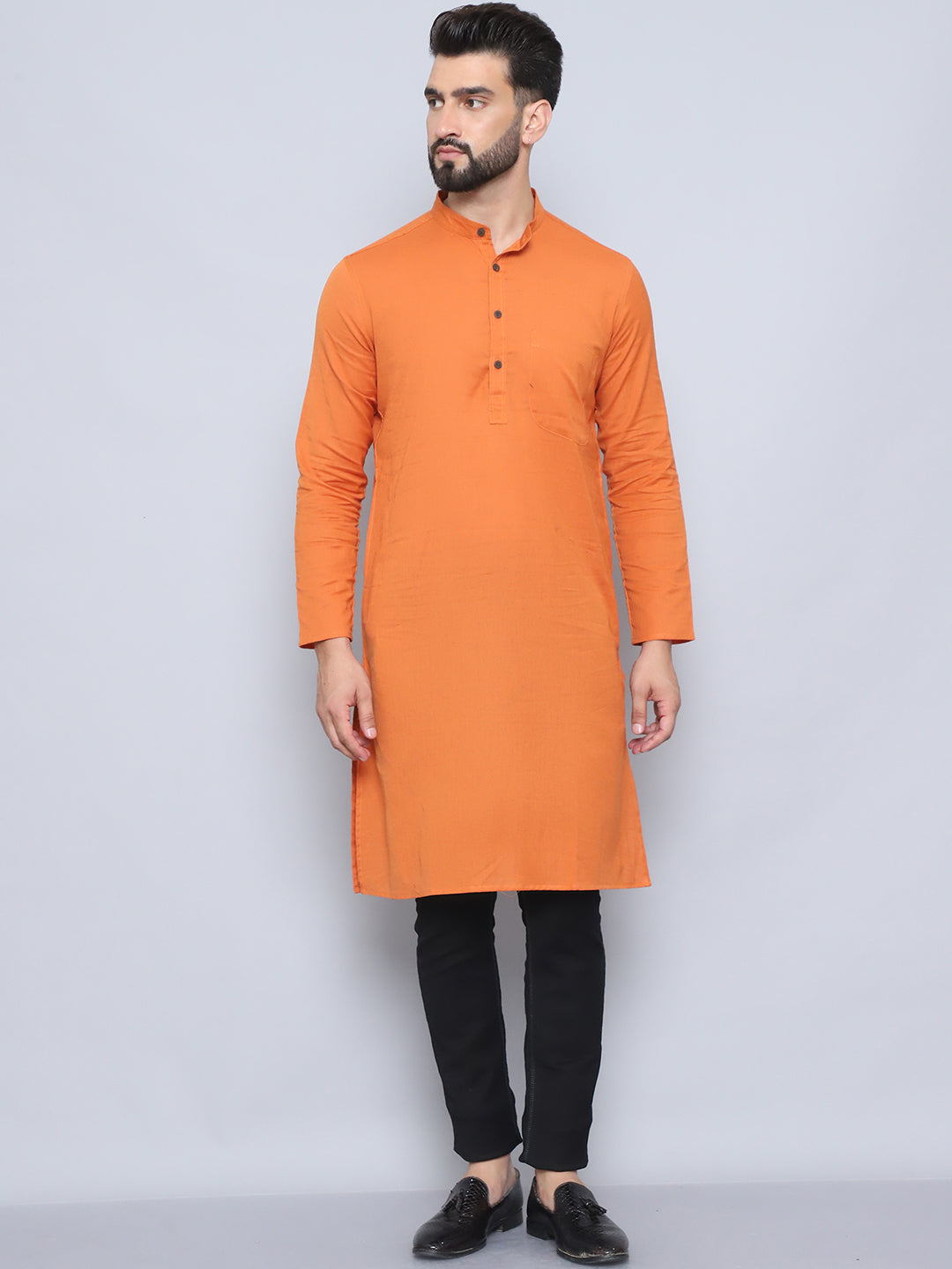 Even Apparels Men's Pure Cotton Orange Kurta | Grocsy