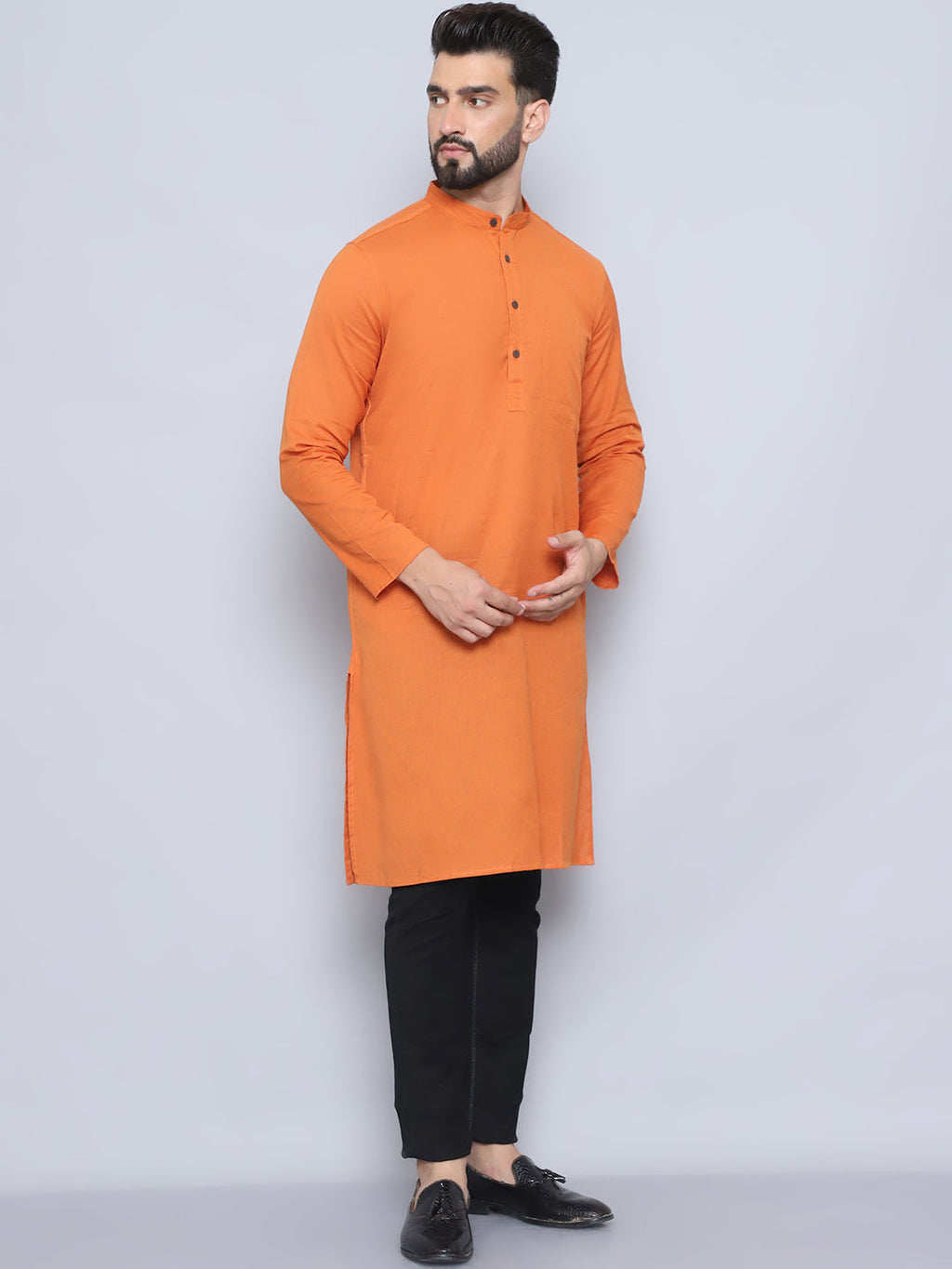 Even Apparels Men's Pure Cotton Orange Kurta | Grocsy