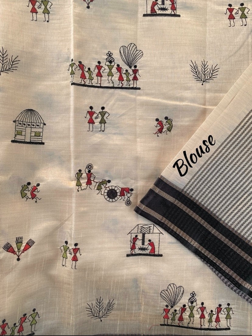 Mameraa Sarees White Heritage With A Royal Touch Tussar Silk Saree-White | Grocsy