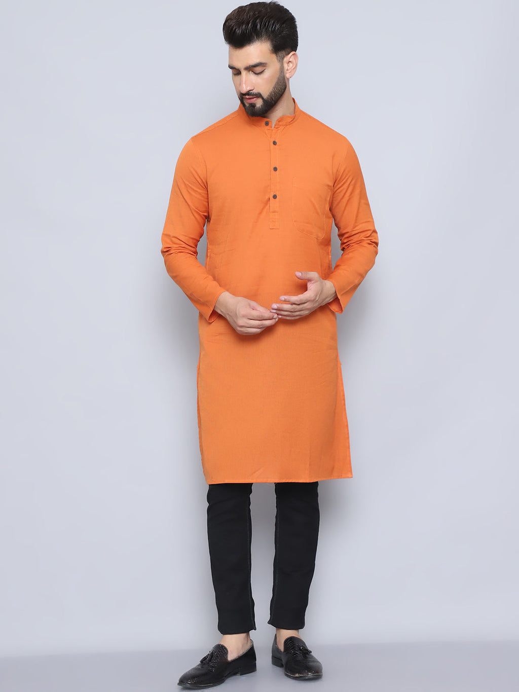 Even Apparels Men's Pure Cotton Orange Kurta | Grocsy