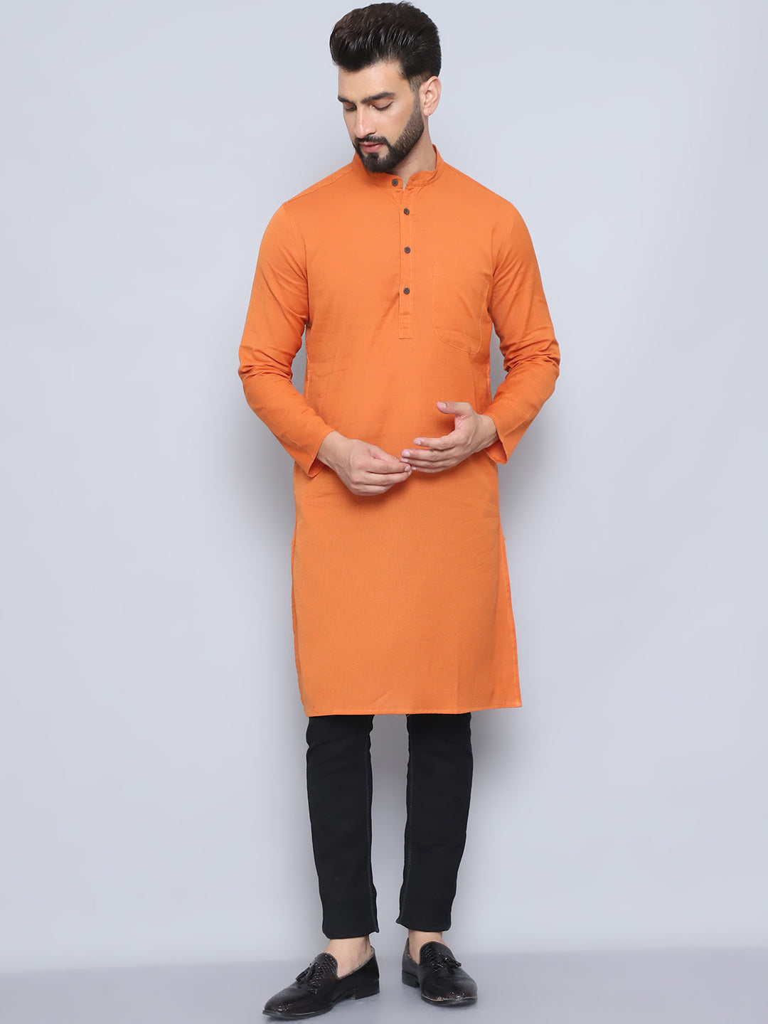 Even Apparels Men's Pure Cotton Orange Kurta | Grocsy