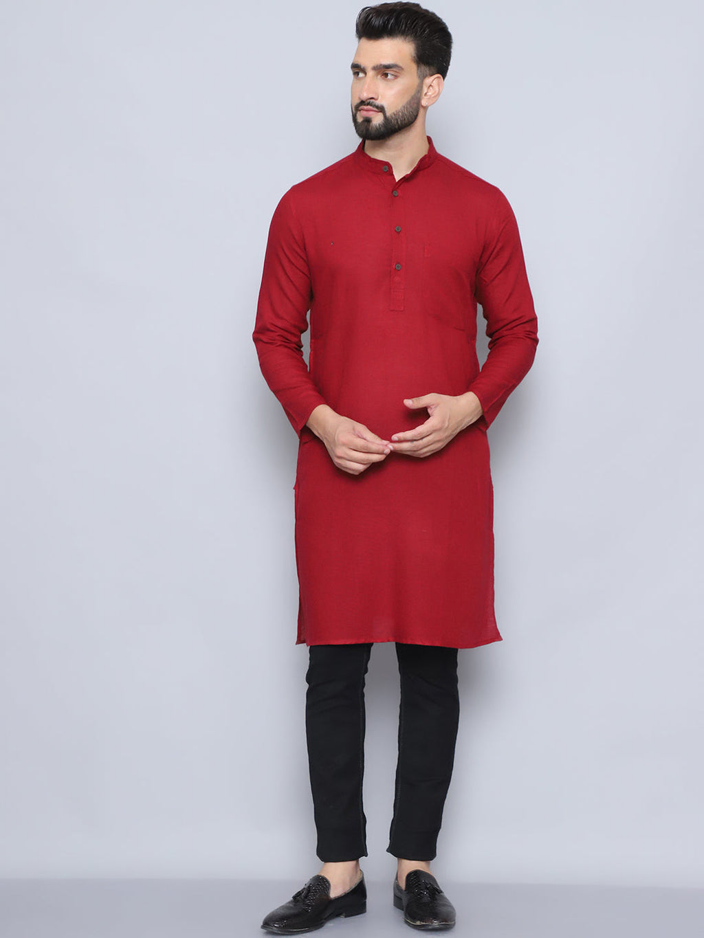 Even Apparels Men's Pure Cotton Maroon Kurta | Grocsy