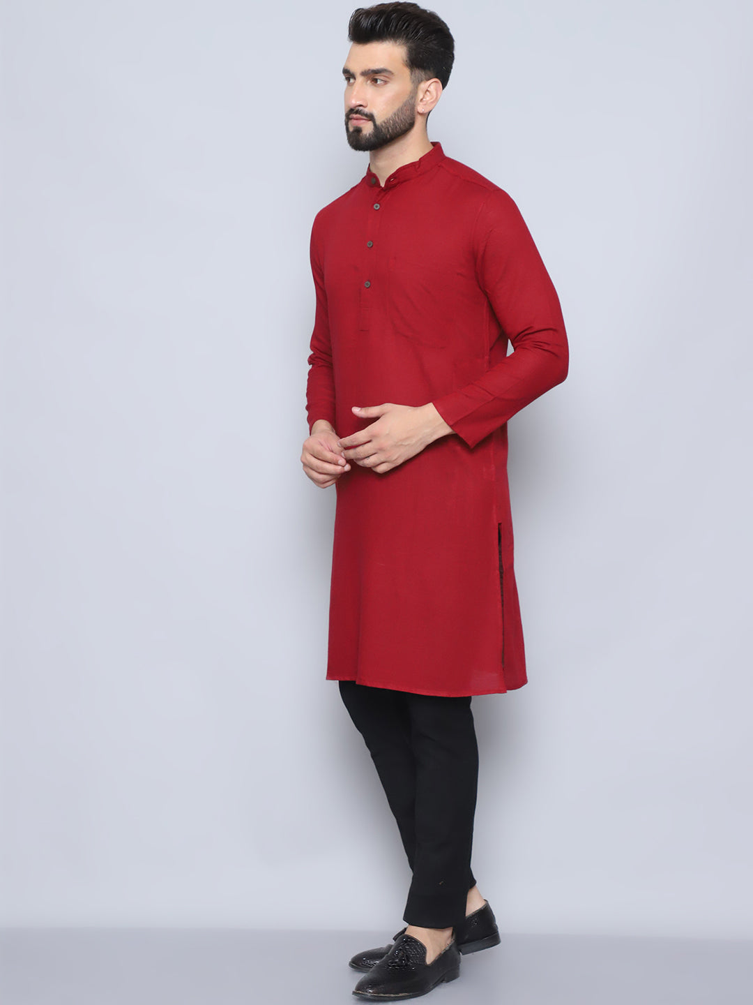 Even Apparels Men's Pure Cotton Maroon Kurta | Grocsy