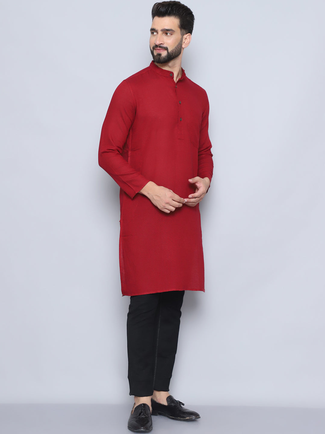Even Apparels Men's Pure Cotton Maroon Kurta | Grocsy
