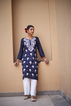 Rangreza Ethnic Chikankari Rayon Kurta Blue | Grocsy
