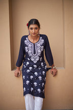 Rangreza Ethnic Chikankari Rayon Kurta Blue | Grocsy