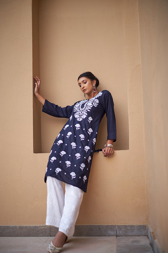 Rangreza Ethnic Chikankari Rayon Kurta Blue | Grocsy