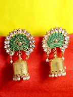 Gold-Polished Alloy Brass Blue Golden Jhumki Earrings - The Pari