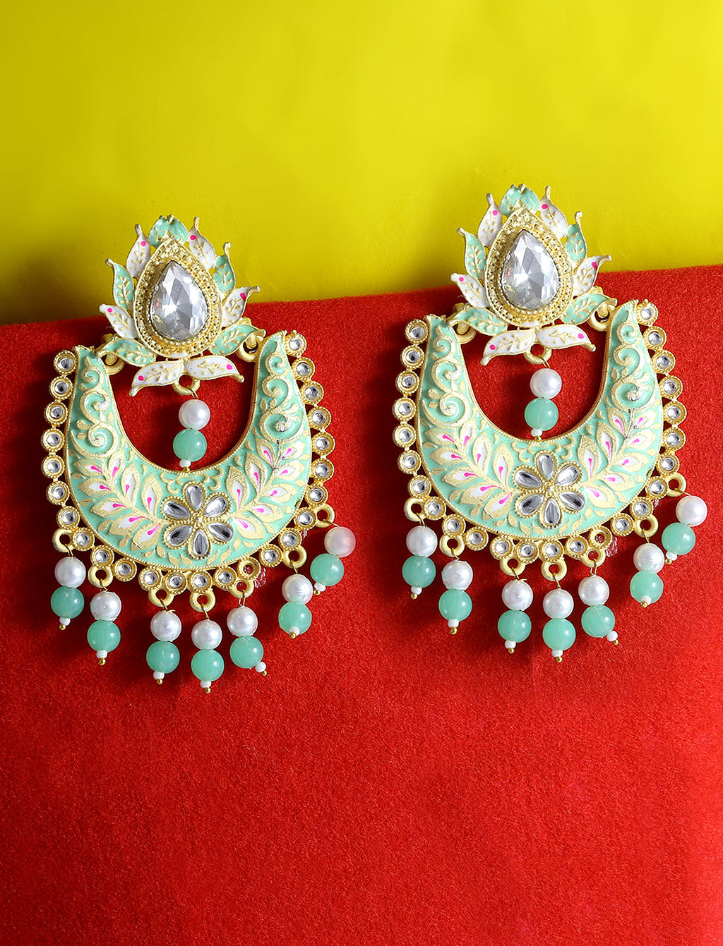 Gold-Polished Alloy Blue Golden Hoop Jhumki Earrings - The Pari