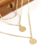 Gold-Polished Alloy Queen Coin Double Layer Necklace - The Pari | Grocsy