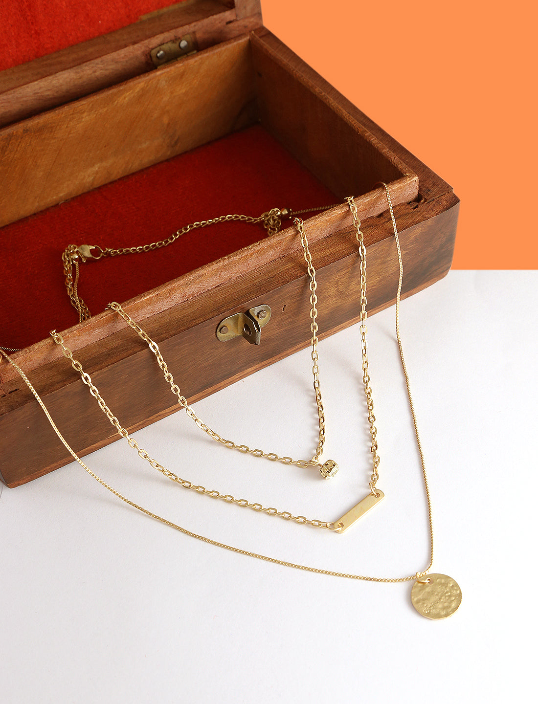 Gold-Polished Alloy Stone Plate & Coin Charm Necklace - The Pari | Grocsy