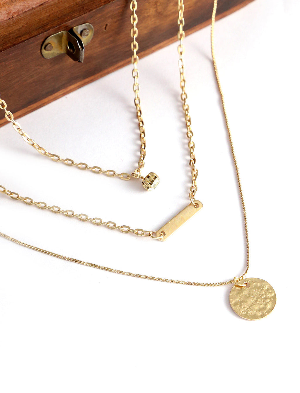 Gold-Polished Alloy Stone Plate & Coin Charm Necklace - The Pari | Grocsy