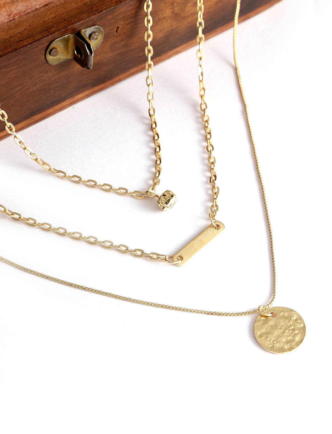 Gold-Polished Alloy Stone Plate & Coin Charm Necklace - The Pari | Grocsy