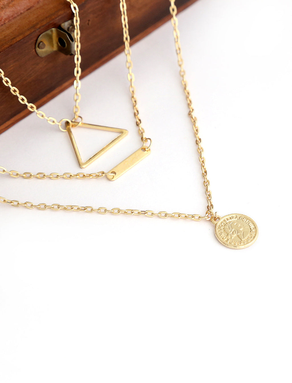 Gold-Polished Alloy Triangle & Coin Charm Necklace - The Pari | Grocsy