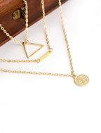 Gold-Polished Alloy Triangle & Coin Charm Necklace - The Pari | Grocsy