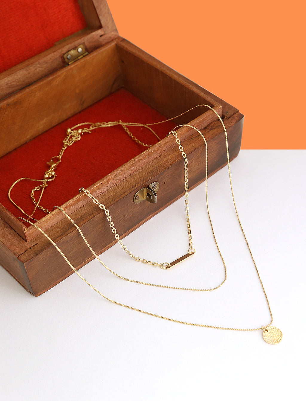 Gold-Polished Alloy Designer Embossed Double Layer Necklace - The Pari | Grocsy