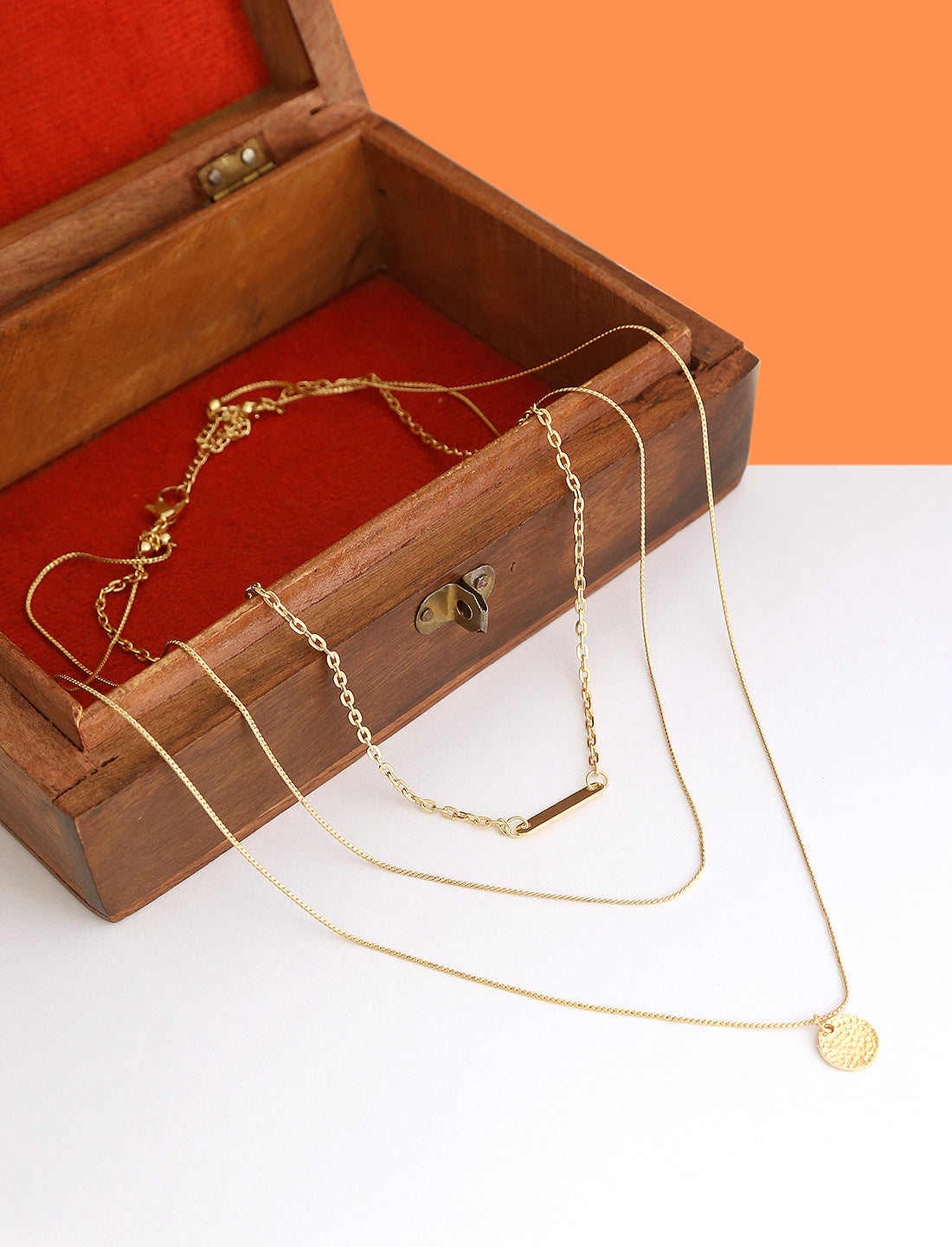 Gold-Polished Alloy Designer Embossed Double Layer Necklace - The Pari | Grocsy