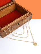 Gold-Polished Alloy Tripple Chain Necklace - The Pari | Grocsy