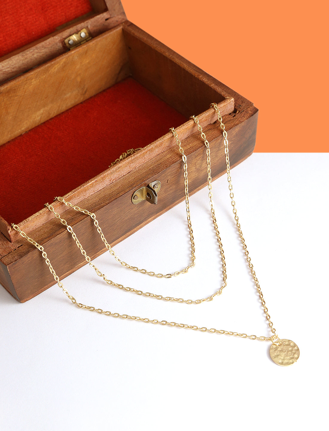 Gold-Polished Alloy Tripple Chain Necklace - The Pari | Grocsy