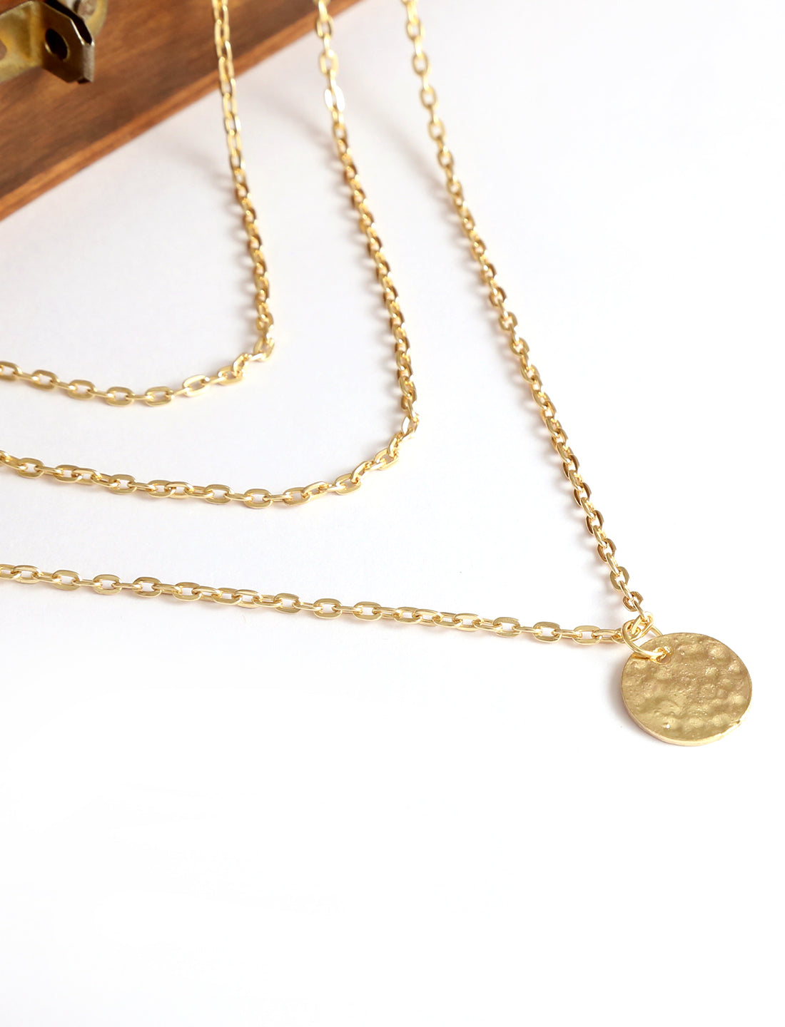 Gold-Polished Alloy Tripple Chain Necklace - The Pari | Grocsy
