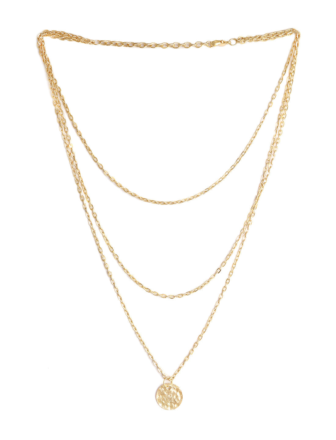 Gold-Polished Alloy Tripple Chain Necklace - The Pari | Grocsy