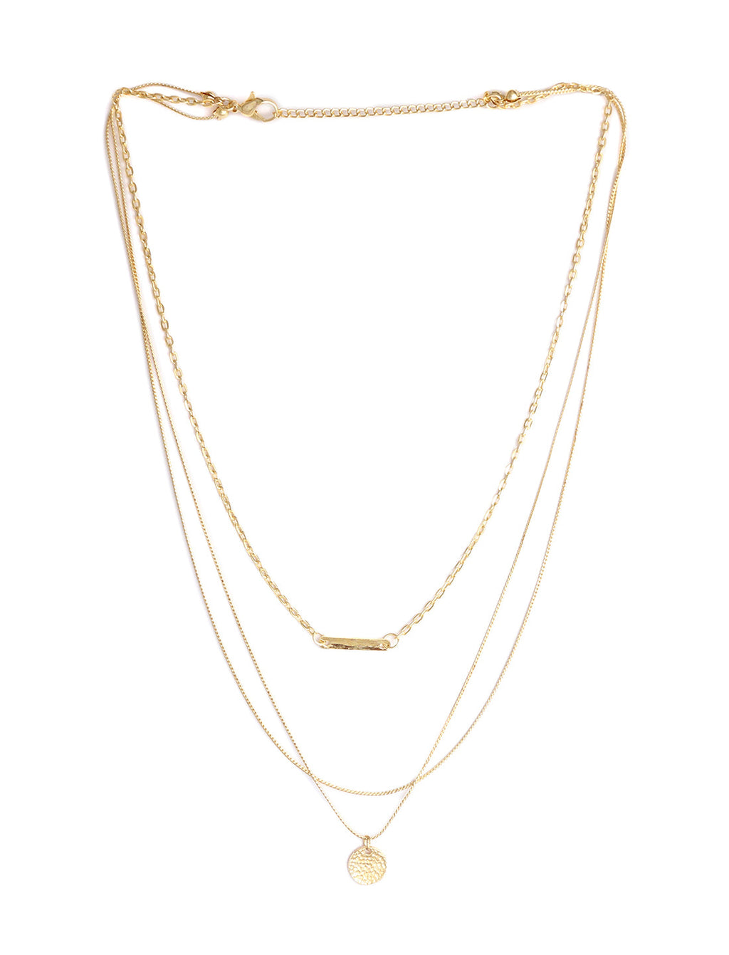 Gold-Polished Alloy Designer Embossed Double Layer Necklace - The Pari | Grocsy