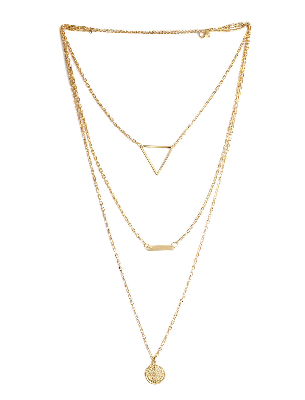Gold-Polished Alloy Triangle & Coin Charm Necklace - The Pari | Grocsy