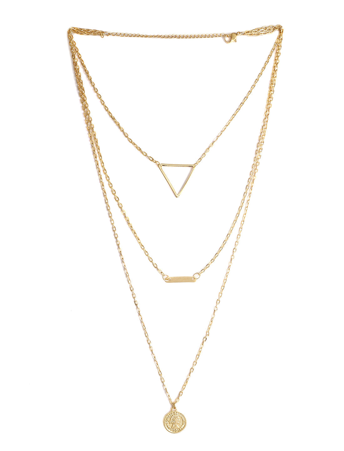 Gold-Polished Alloy Triangle & Coin Charm Necklace - The Pari | Grocsy