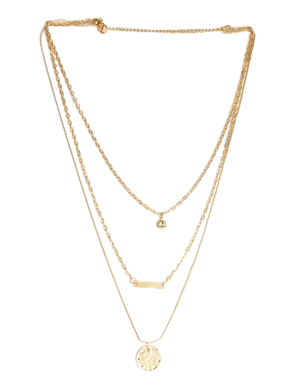 Gold-Polished Alloy Stone Plate & Coin Charm Necklace - The Pari | Grocsy