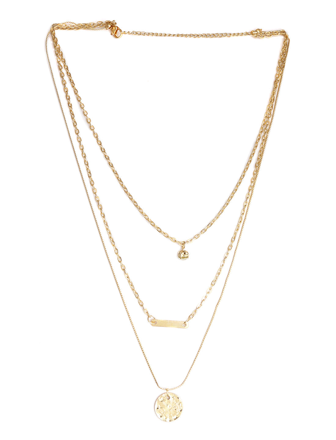 Gold-Polished Alloy Stone Plate & Coin Charm Necklace - The Pari | Grocsy