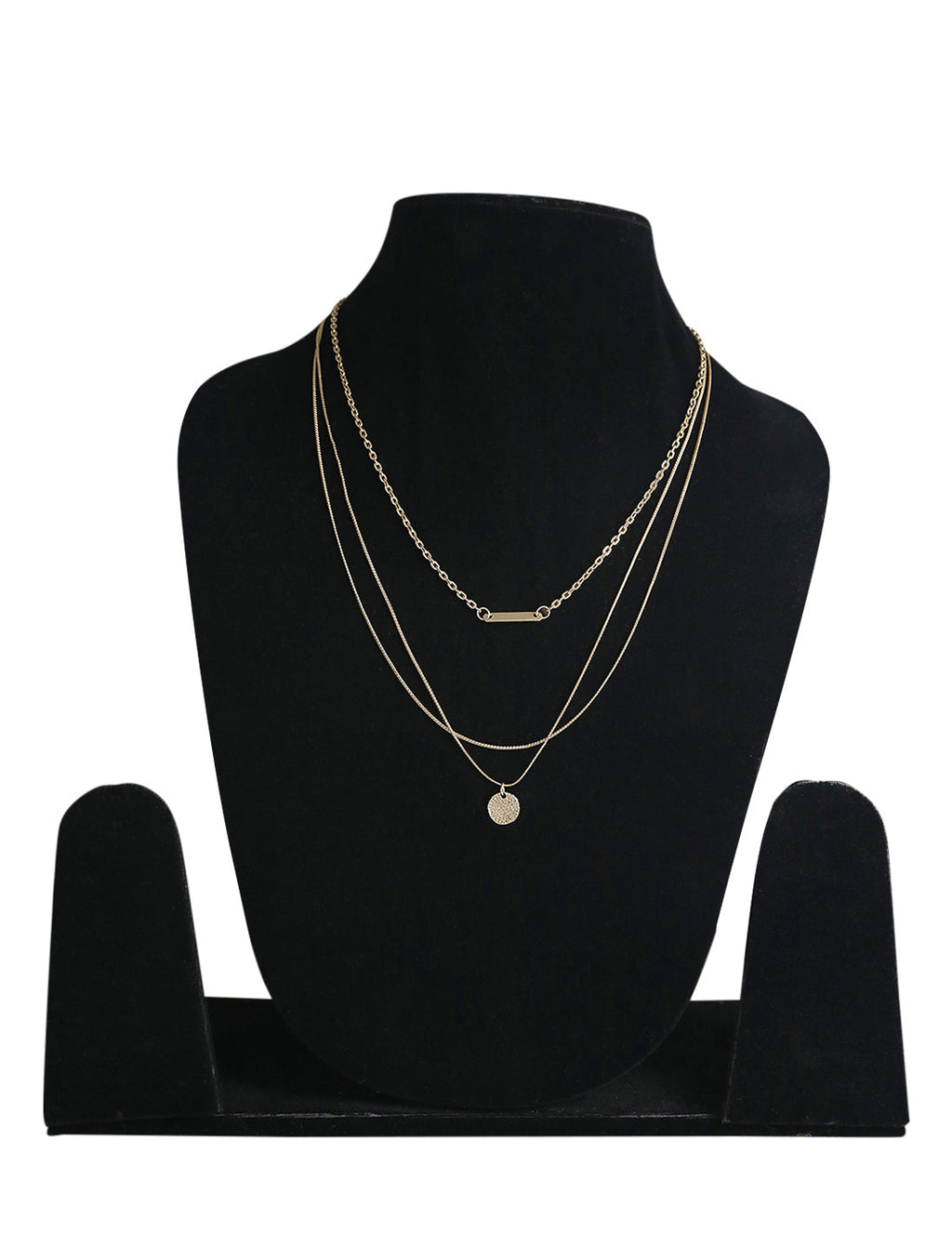 Gold-Polished Alloy Designer Embossed Double Layer Necklace - The Pari | Grocsy