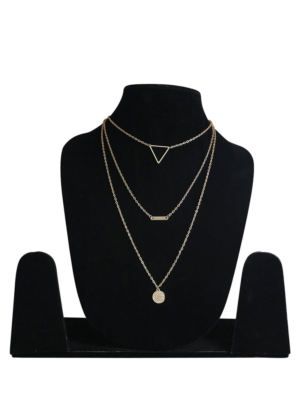 Gold-Polished Alloy Triangle & Coin Charm Necklace - The Pari | Grocsy