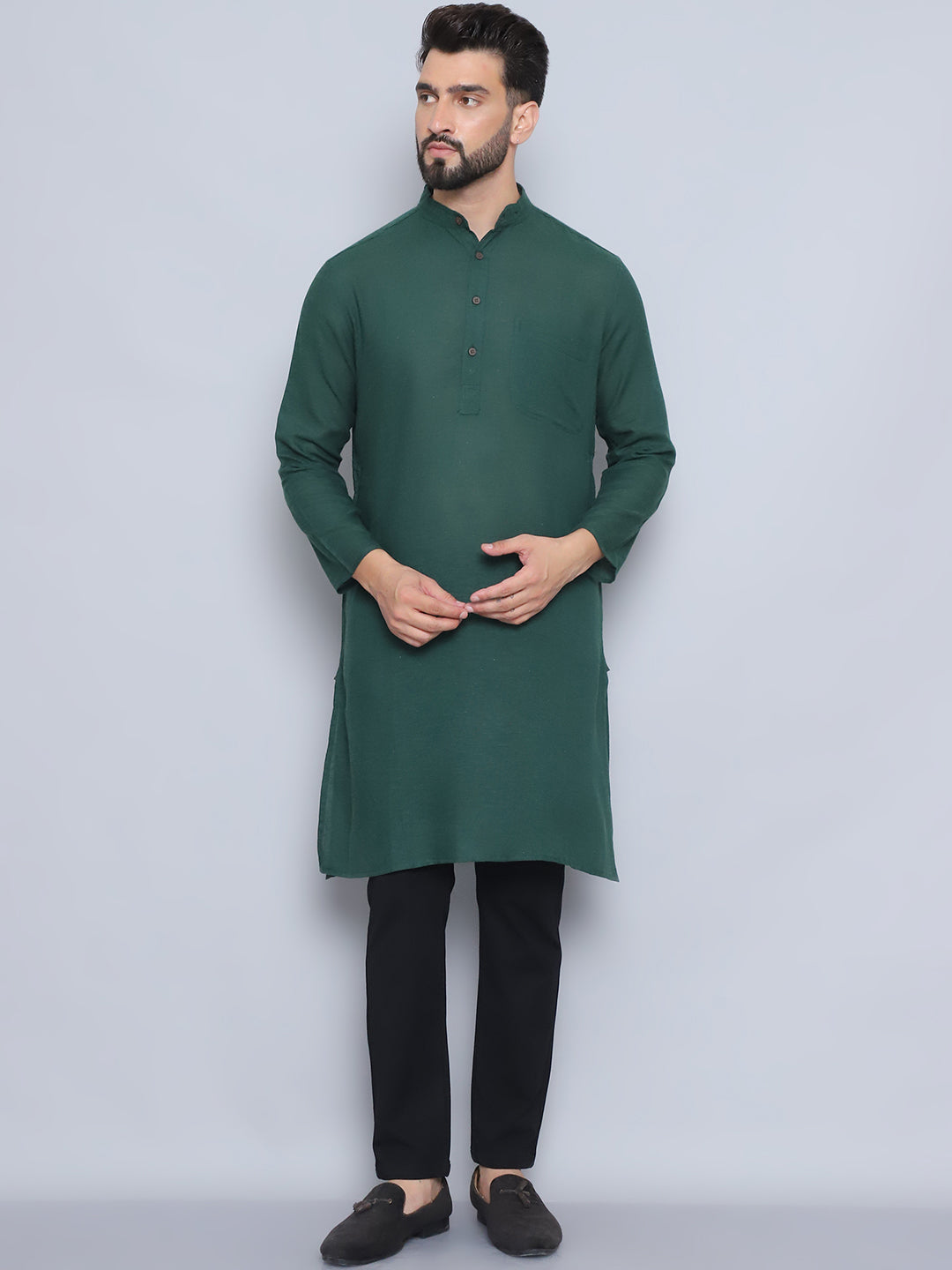 Even Apparels Men's Pure Cotton Green Kurta | Grocsy