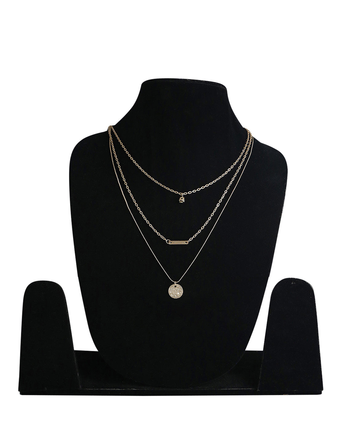Gold-Polished Alloy Stone Plate & Coin Charm Necklace - The Pari | Grocsy