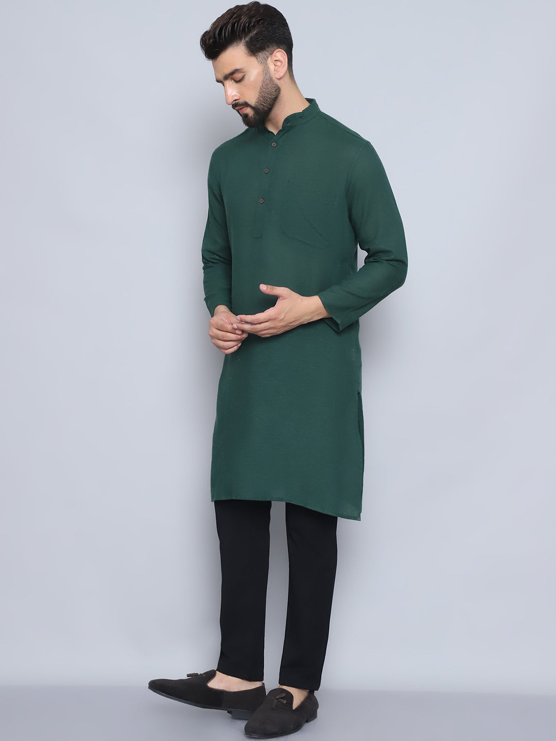 Even Apparels Men's Pure Cotton Green Kurta | Grocsy