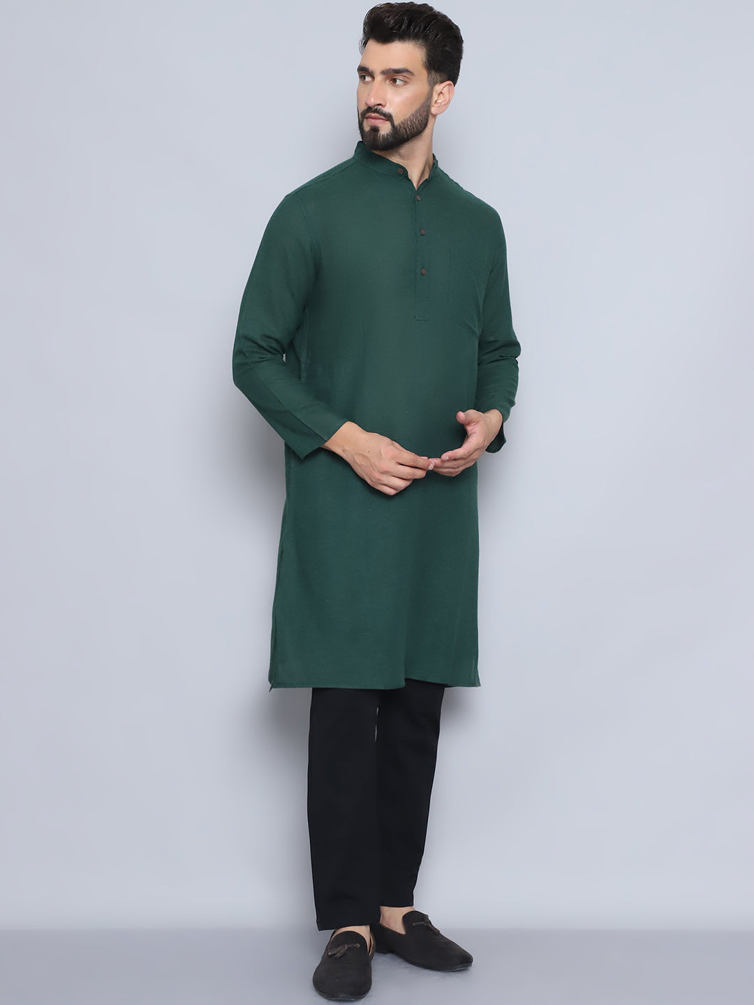 Even Apparels Men's Pure Cotton Green Kurta | Grocsy