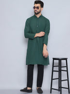 Even Apparels Men's Pure Cotton Green Kurta | Grocsy