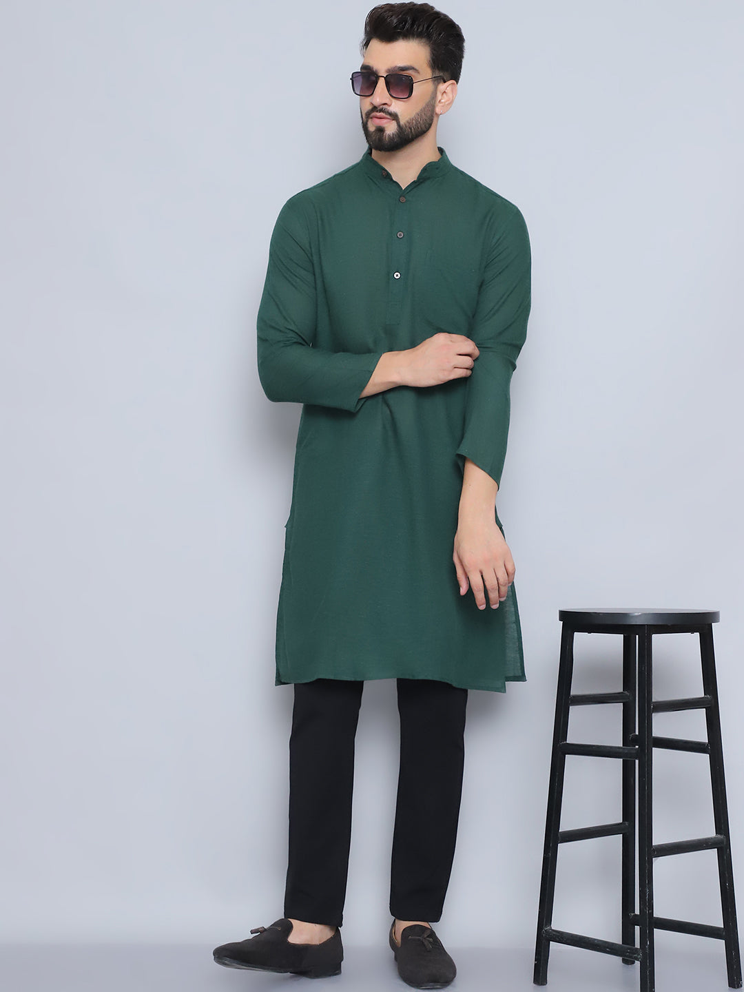 Even Apparels Men's Pure Cotton Green Kurta | Grocsy