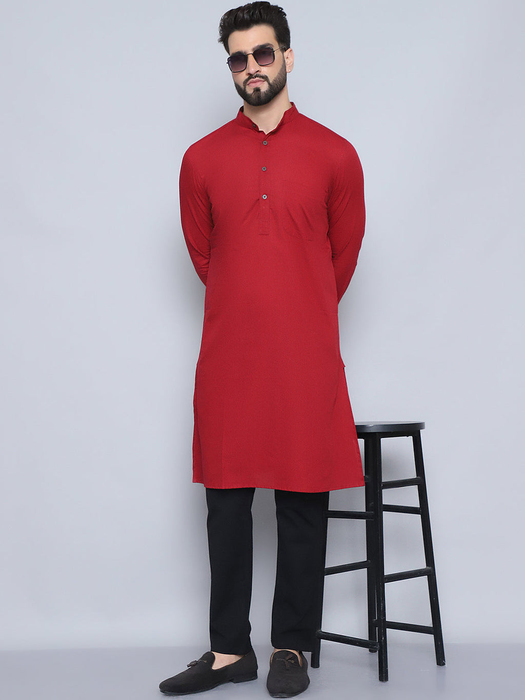 Even Apparels Men's Pure Cotton Maroon Kurta | Grocsy