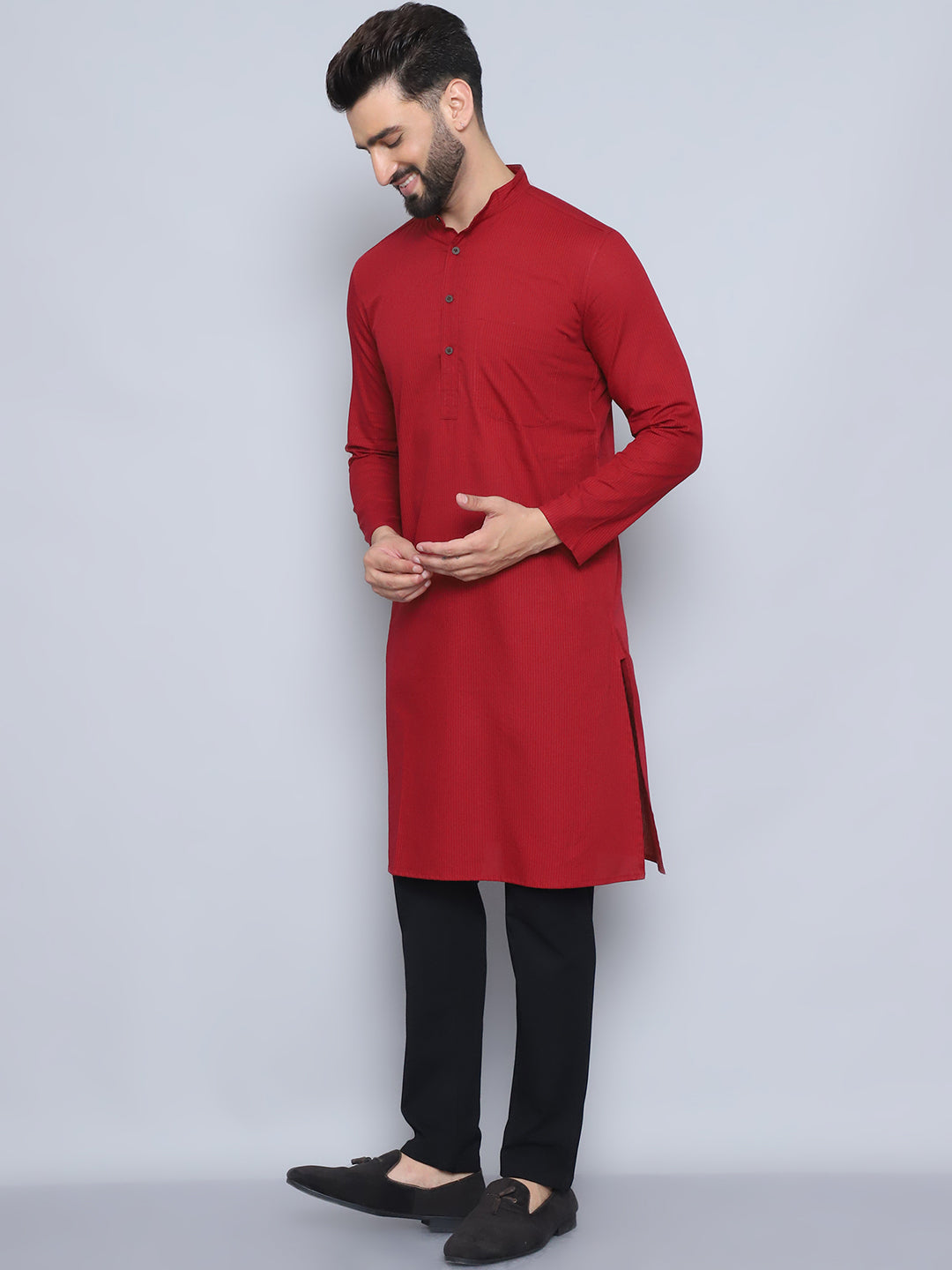 Even Apparels Men's Pure Cotton Maroon Kurta | Grocsy